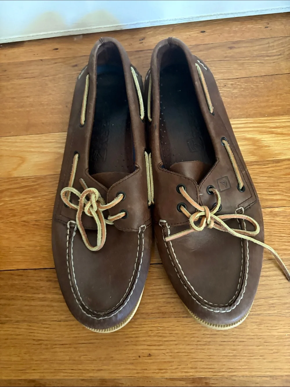 Sperry Brown Leather Moc-Toe Boat Shoes with Tan Laces